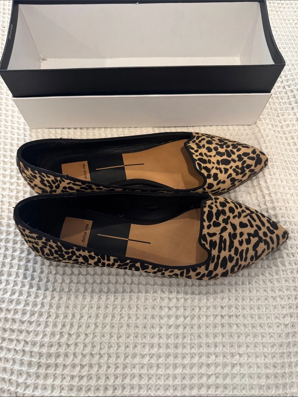 Dolce Vita Leopard Calf Hair Pointed-Toe Flats in Tan and Black - Brigid